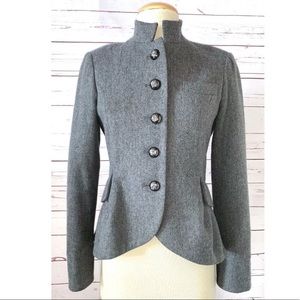 Pink Tartan Gray Wool Military Button Jacket, size 2